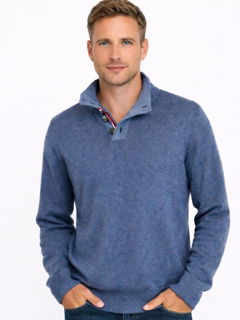 Tommy Hilfiger Textured Half-Button Mock Neck Sweater Preppy Patriotic Winter